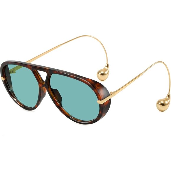 Tortoise Shell Aviator Sunglasses with Gold Accents - Picture 1 of 8